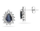 6mm x 4mm Pear Shaped Sapphire and Diamond Flower Earrings in 14k White Gold
