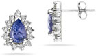 6mm x 4mm Pear Shaped Tanzanite and Diamond Flower Earrings in 14k White Gold