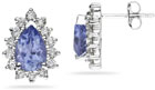 7mm x 5mm Pear Shaped Tanzanite and Diamond Flower Earrings in 14k White Gold