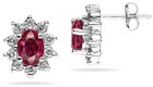 6mm x 4mm Oval Shaped Ruby and Diamond Flower Earrings in 14k White Gold