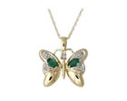 Emerald and Diamond Butterfly Pendant 14K Yellow Gold