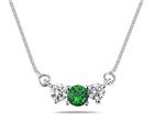 Emerald and Diamond Three Stone Necklace in 14K White Gold