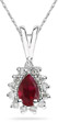 6mm x 4mm Pear Shaped Ruby and Diamond Flower Pendant in 14K White Gold