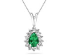 7mm x 5mm Pear Shaped Emerald and Diamond Flower Pendant in 14K White Gold