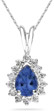 7mm x 5mm Pear Shaped Sapphire and Diamond Flower Pendant in 14K White Gold