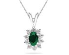 6mm x 4mm Oval Shaped Emerald and Diamond Flower Pendant in 14K White Gold