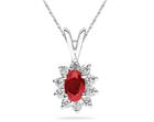 6mm x 4mm Oval Shaped Ruby and Diamond Flower Pendant in 14K White Gold