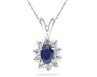 6mm x 4mm Oval Shaped Sapphire and Diamond Flower Pendant in 14K White Gold