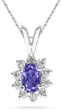 6mm x 4mm Oval Shaped Tanzanite and Diamond Flower Pendant in 14K White Gold
