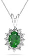 7mm x 5mm Oval Shaped Emerald and Diamond Flower Pendant in 14K White Gold