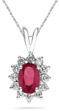 7mm x 5mm Oval Shaped Ruby and Diamond Flower Pendant in 14K White Gold