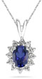 7mm x 5mm Oval Shaped Sapphire and Diamond Flower Pendant in 14K White Gold