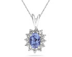 7mm x 5mm Oval Shaped Tanzanite and Diamond Flower Pendant in 14K White Gold