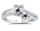 Black and White Diamond Heart Ring in White Gold