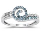 Blue and White Diamond Swirl Ring, 14K White Gold