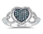 Blue and White Diamond Heart Ring in 10K White Gold