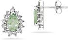 6mm x 4mm Pear Shaped Green Amethyst and Diamond Flower Earrings in 14K White Gold