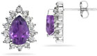 7mm x 5mm Pear Shaped Amethyst and Diamond Flower Earrings in 14K White Gold