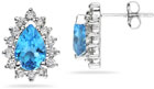 7mm x 5mm Pear Shaped Blue Topaz and Diamond Flower Earrings in 14K White Gold