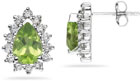 7mm x 5mm Pear Shaped Peridot and Diamond Flower Earrings in 14K White Gold