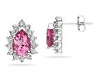 7mm x 5mm Pear Shaped Pink Topaz and Diamond Flower Earrings in 14K White Gold