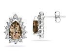 7mm x 5mm Pear Shaped Smokey Quartz and Diamond Flower Earrings in 14K White Gold