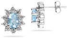 6mm x 4mm Oval Shaped Aquamarine and Diamond Flower Earrings in 14K White Gold