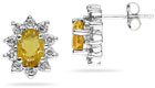 6mm x 4mm Oval Shaped Citrine and Diamond Flower Earrings in 14K White Gold