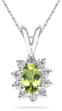 6mm x 4mm Oval Shaped Peridot and Diamond Flower Pendant, 14K White Gold