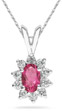 6mm x 4mm Oval Shaped Pink Topaz and Diamond Flower Pendant, 14K White Gold