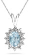 7mm x 5mm Oval Shaped Aquamarine and Diamond Flower Pendant, 14K White Gold