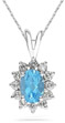 7mm x 5mm Oval Shaped Blue Topaz and Diamond Flower Pendant, 14K White Gold