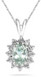 7mm x 5mm Oval Shaped Green Amethyst and Diamond Flower Pendant, 14K White Gold