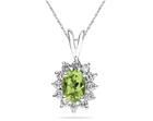 7mm x 5mm Oval Shaped Peridot and Diamond Flower Pendant, 14K White Gold