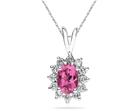 7mm x 5mm Oval Shaped Pink Topaz and Diamond Flower Pendant, 14K White Gold