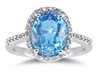 Blue Topaz Oval Ring with Diamonds in 14K White Gold