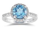 Blue Topaz and Diamond Ring 14K White gold