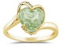 Heart Shaped Green Amethyst and Diamond Ring, 14K Yellow Gold