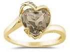 Heart Shaped Smokey Quartz and Diamond Ring, 14K Yellow Gold