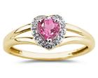 Heart Shaped  Pink Topaz and Diamond Ring, 10K Yellow Gold