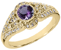 Art Deco Inspired Amethyst and Diamond Ring, 14K Yellow Gold
