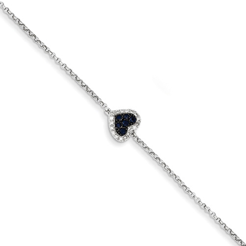 Sapphire and Diamond Heart Bracelet, 14K White Gold