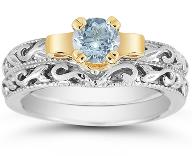 1 2 Carat Art Deco Aquamarine Bridal Ring Set 62500