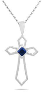 Sapphire Cross Pendant, 10K White Gold