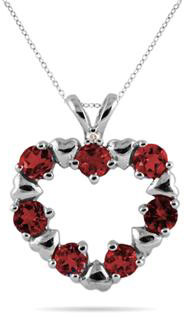 Garnet Heart Pendant in 10K White Gold