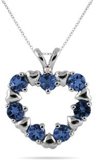Sapphire Heart Pendant in 10K White Gold