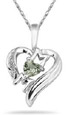 Heart-Shaped Green Amethyst and Diamond MOM Pendant, 10K White Gold