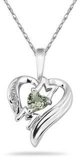 Heart-Shaped Green Amethyst and Diamond MOM Pendant, 10K White Gold