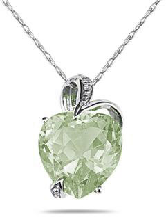 4.75 Carat Heart-Shaped Green Amethyst Pendant, 14K White Gold