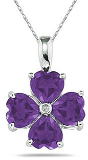 Clover Heart-Shaped Amethyst Earrings, 14K White Gold